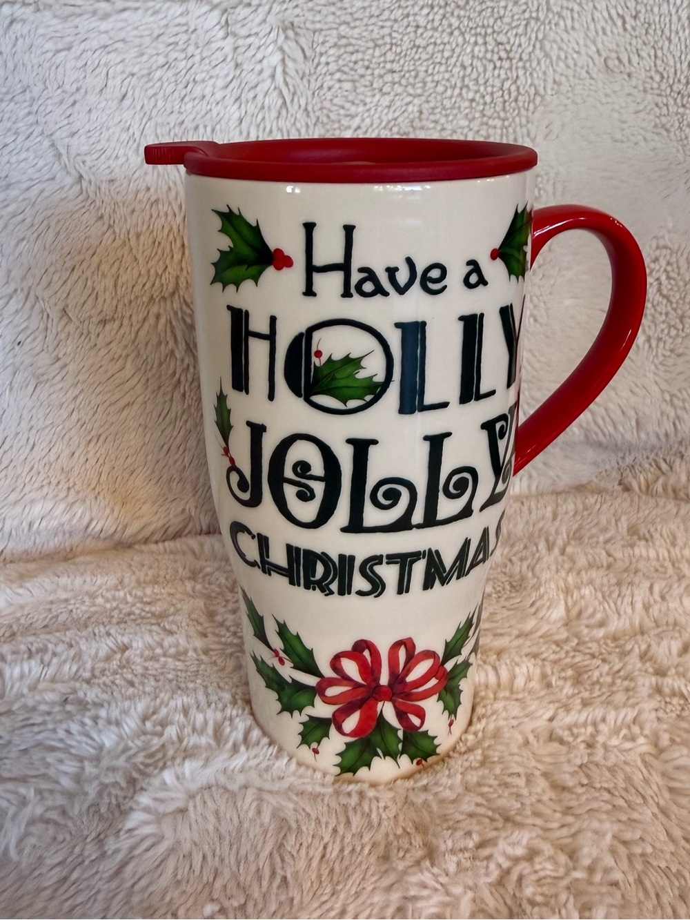 Lenox White Holiday 'Holly Jolly Christmas' Mug with Red Trim